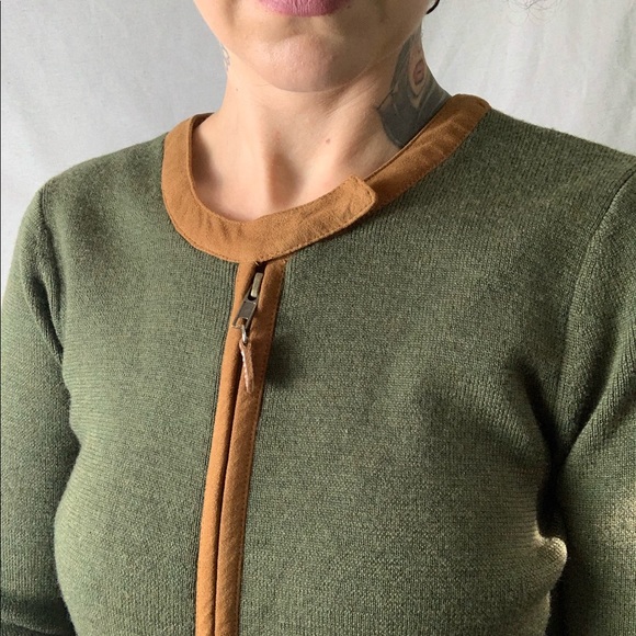 J. MCLAUGHLIN Merino Wool Suede Trim Zip Cardigan - Picture 2 of 6